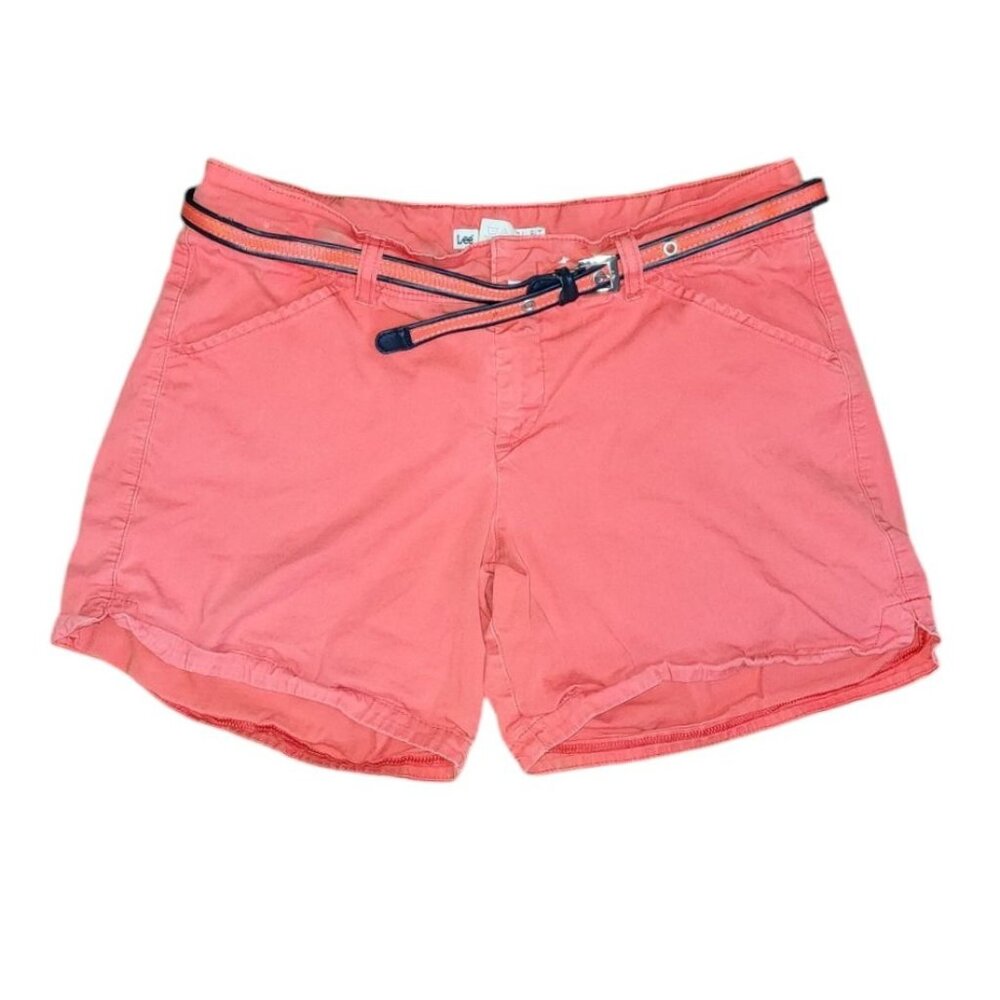 Lee Shorts Womens Size 8 Medium Natural Fit Solid‎ All Pink Belted with Pockets